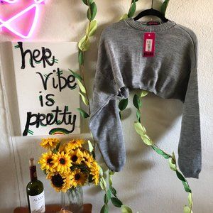 Gray Long Sleeve Off The Shoulder Crop